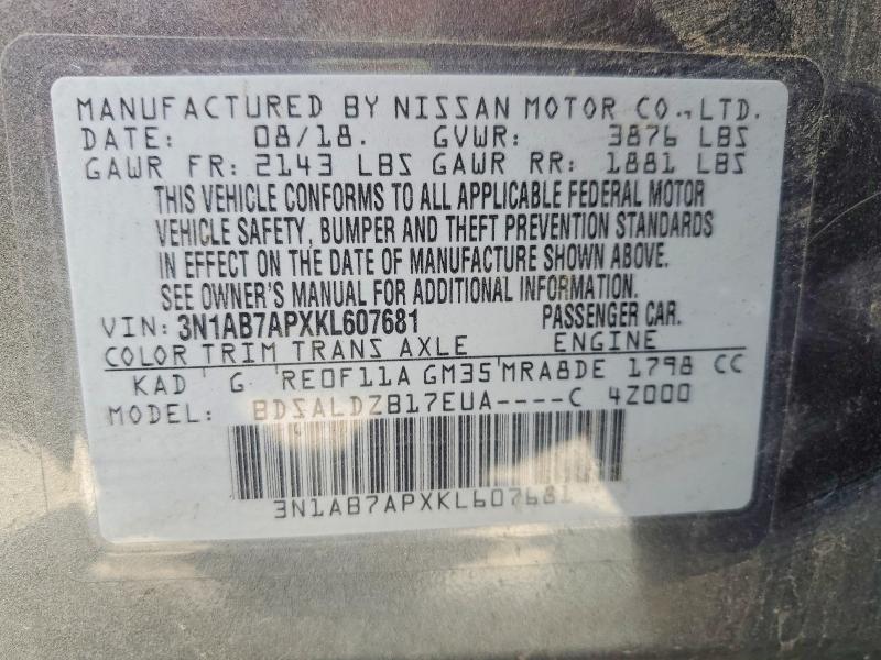 Aukcja sprzedaży 2019 Nissan Sentra, vin: 3N1AB7APXKL607681, numer aukcji: 49028236