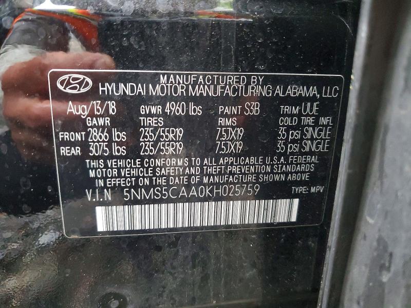 Продажа на аукционе авто 2019 Hyundai Santa Fe, vin: 5NMS5CAA0KH025759, номер лота: 51512156