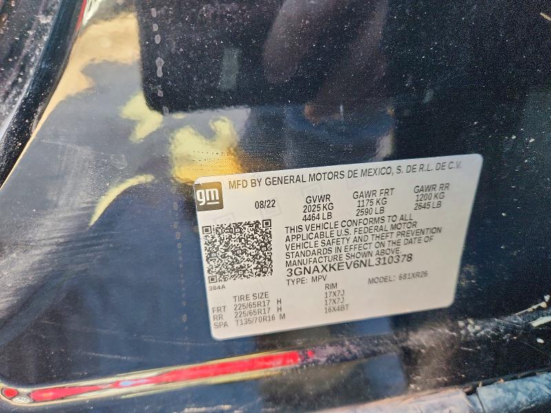 50695326 :رقم المزاد ، 3GNAXKEV6NL310378 vin ، 2022 Chevrolet Equinox مزاد بيع