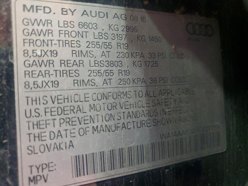 Aukcja sprzedaży 2017 Audi Q7, vin: WA1AAAF74HD027759, numer aukcji: 76662554