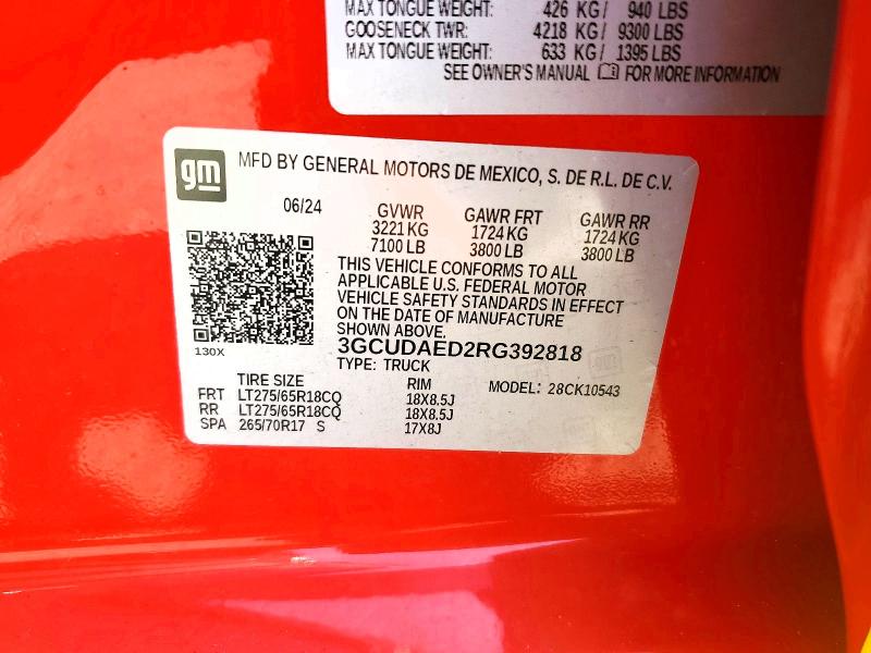 Aukcja sprzedaży 2024 Chevrolet Silverado, vin: 3GCUDAED2RG392818, numer aukcji: 48815596