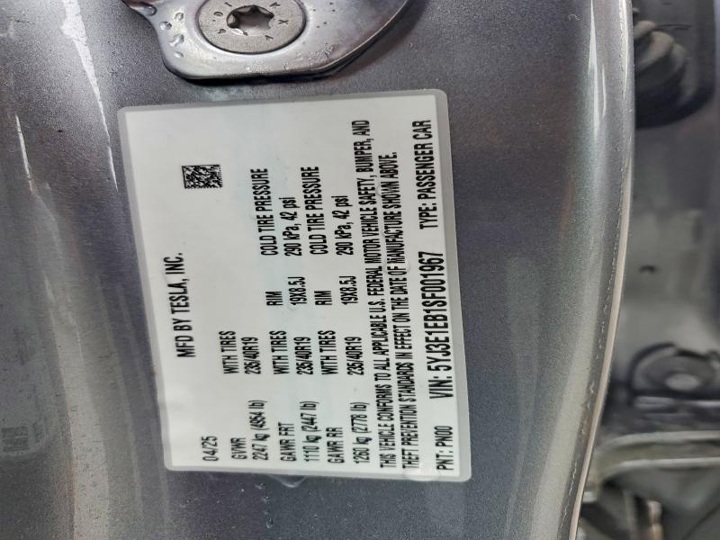 Aukcja sprzedaży 2025 Tesla Model 3, vin: 5YJ3E1EB1SF001967, numer aukcji: 49789616