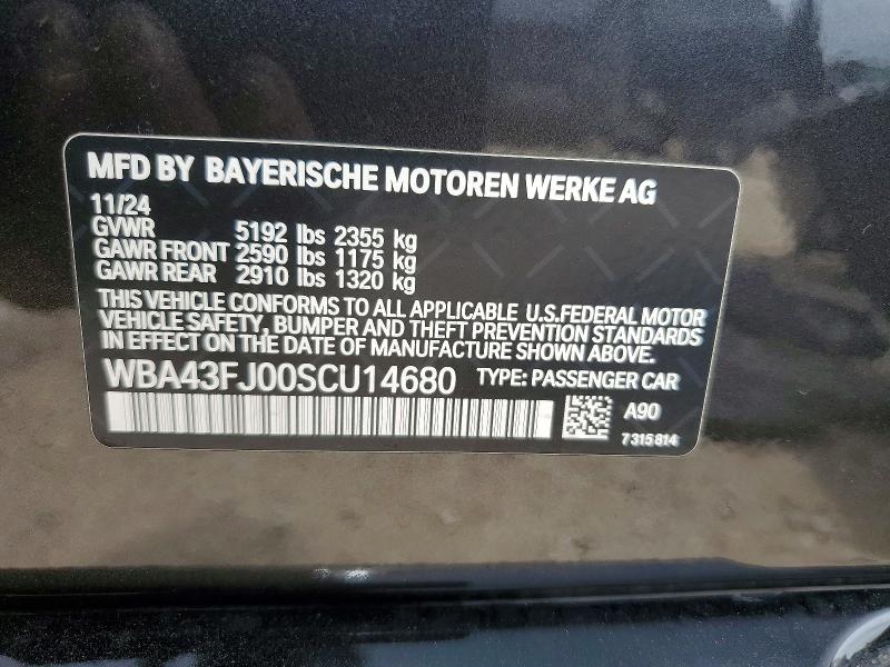 Продаж на аукціоні авто 2025 Bmw 530, vin: WBA43FJ00SCU14680, номер лоту: 51893106