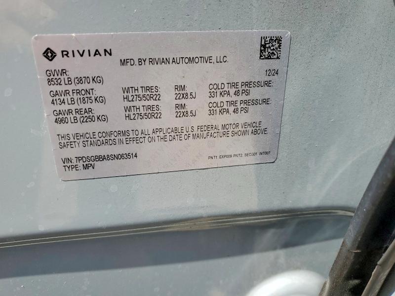 51126866 :رقم المزاد ، 7PDSGBBA8SN063514 vin ، 2025 Rivian R1s مزاد بيع