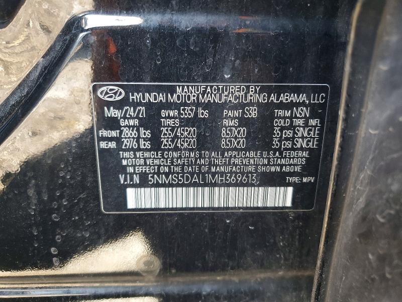 Aukcja sprzedaży 2021 Hyundai Santa Fe, vin: 5NMS5DAL1MH369613, numer aukcji: 49659766