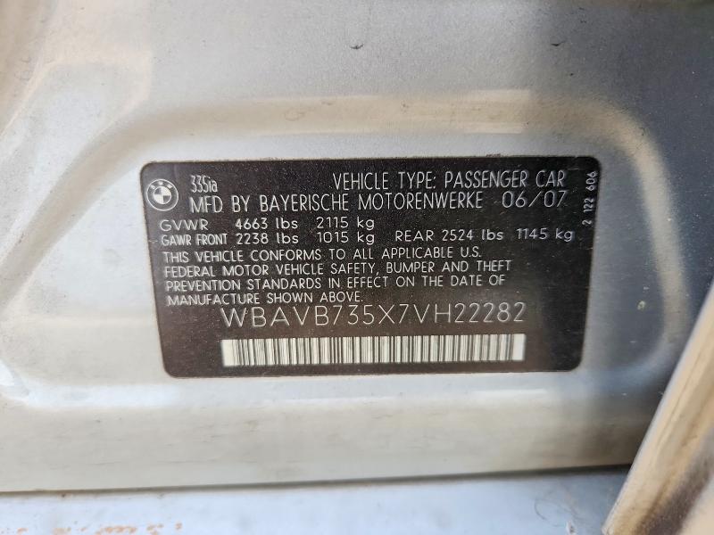 46455826 :رقم المزاد ، WBAVB735X7VH22282 vin ، 2007 Bmw 335 مزاد بيع