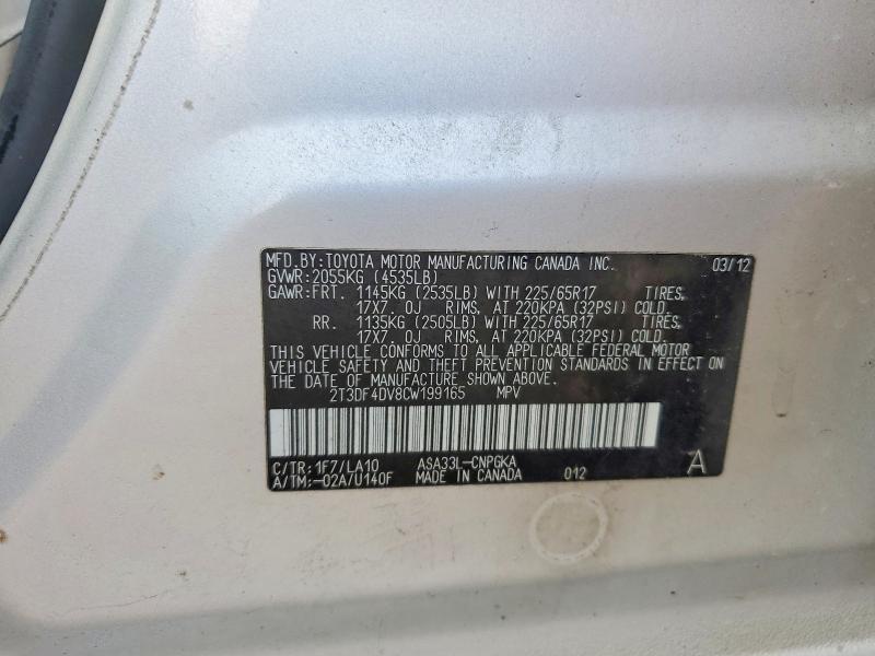 49640896 :رقم المزاد ، 2T3DF4DV8CW199165 vin ، 2012 Toyota Rav4 مزاد بيع