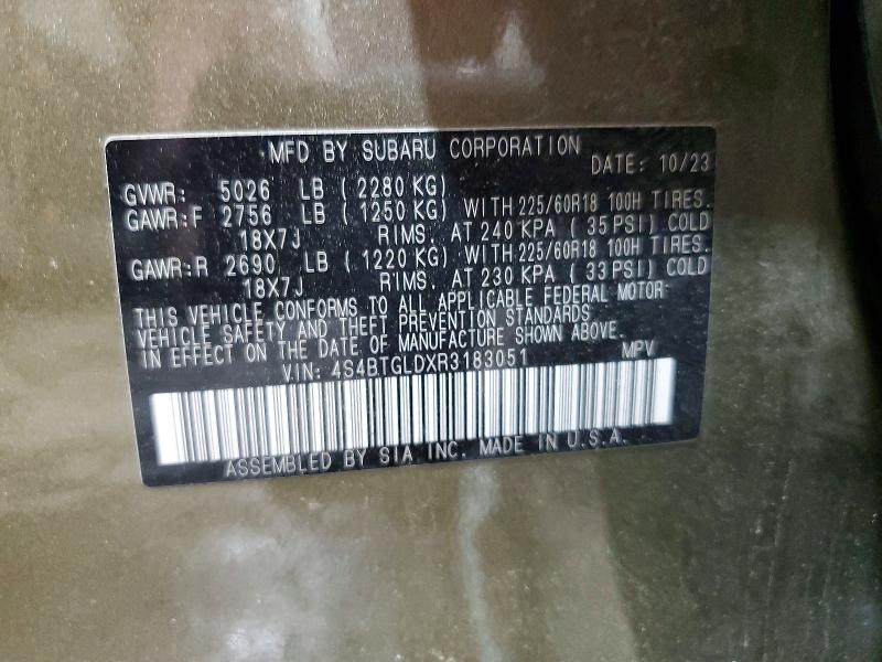 Продаж на аукціоні авто 2024 Subaru Outback, vin: 4S4BTGLDXR3183051, номер лоту: 51466706