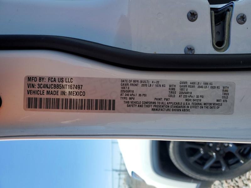 2022 Jeep Compass მანქანა იყიდება აუქციონზე, vin: 3C4NJCBB5NT167497, აუქციონის ნომერი: 48809866