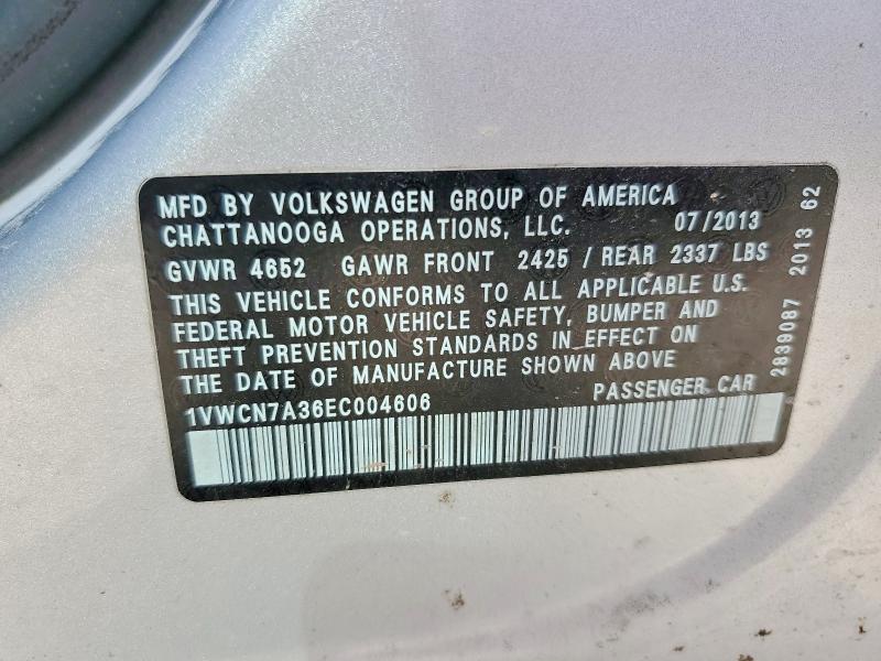 Aukcja sprzedaży 2014 Volkswagen Passat, vin: 1VWCN7A36EC004606, numer aukcji: 49714686