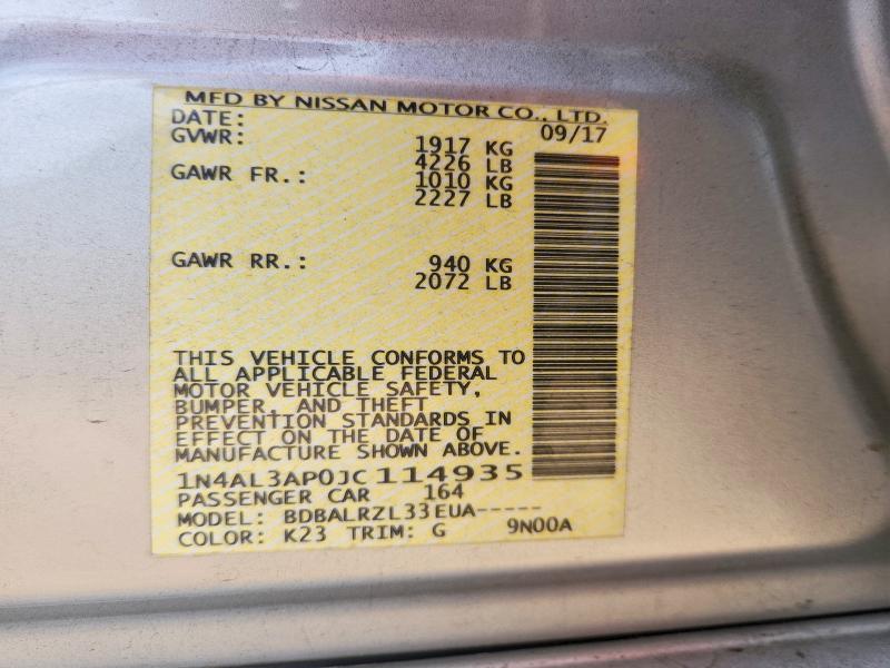50504786 :رقم المزاد ، 1N4AL3AP0JC114935 vin ، 2018 Nissan Altima مزاد بيع