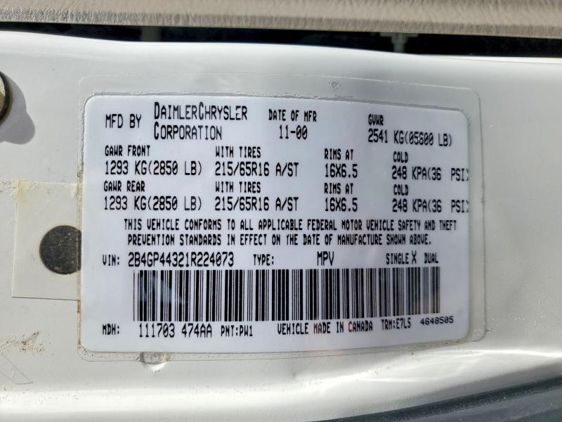 Aukcja sprzedaży 2001 Dodge Grand Caravan, vin: 2B4GP44321R224073, numer aukcji: 49373586