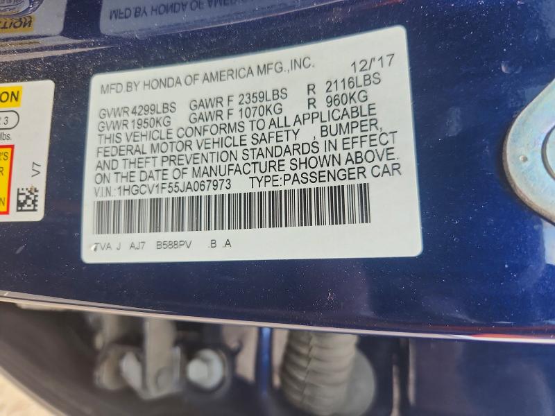 Aukcja sprzedaży 2018 Honda Accord, vin: 1HGCV1F55JA067973, numer aukcji: 47929366