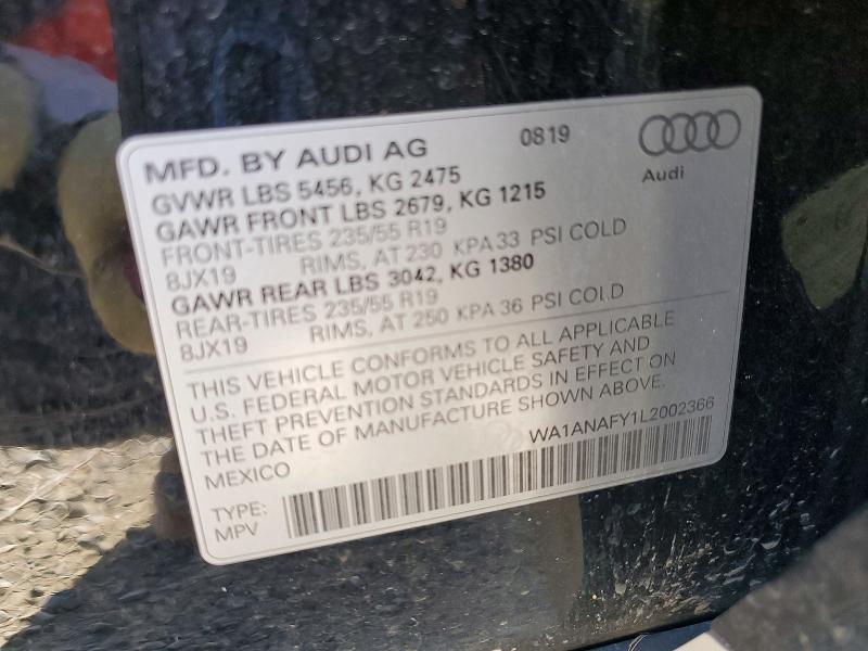 2020 Audi Q5 მანქანა იყიდება აუქციონზე, vin: WA1ANAFY1L2002366, აუქციონის ნომერი: 50366936