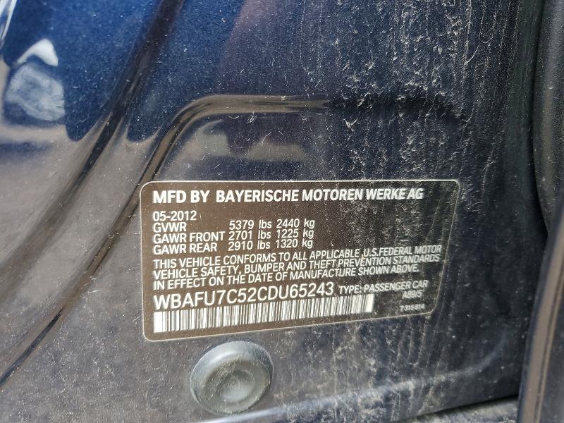 2012 Bmw 535 მანქანა იყიდება აუქციონზე, vin: WBAFU7C52CDU65243, აუქციონის ნომერი: 50668396