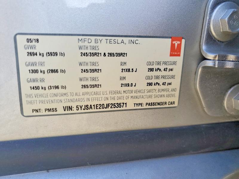48008436 :رقم المزاد ، 5YJSA1E20JF253571 vin ، 2018 Tesla Model S مزاد بيع