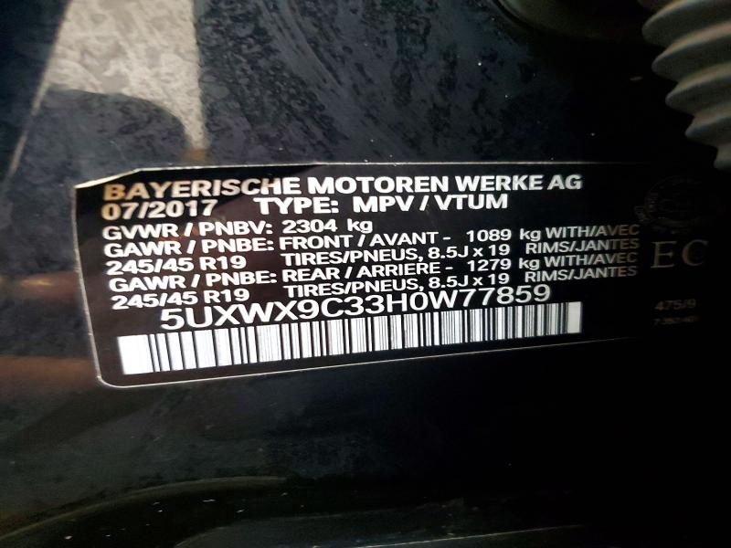 2017 Bmw X3 მანქანა იყიდება აუქციონზე, vin: 5UXWX9C33H0W77859, აუქციონის ნომერი: 48471226
