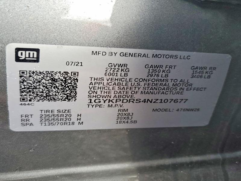 47602406 :رقم المزاد ، 1GYKPDRS4NZ107677 vin ، 2022 Cadillac Xt6 مزاد بيع