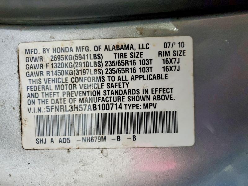 2010 Honda Odyssey მანქანა იყიდება აუქციონზე, vin: 5FNRL3H57AB100714, აუქციონის ნომერი: 49563846