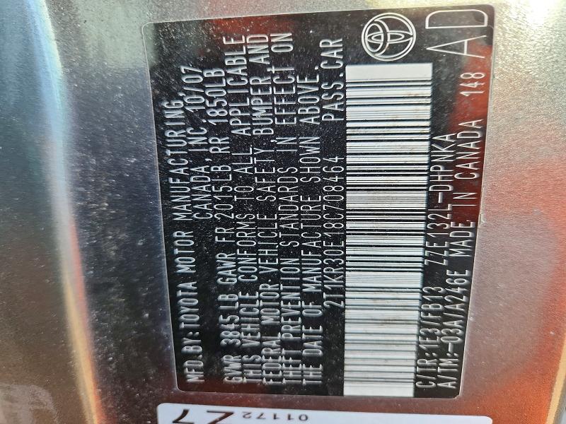 49143676 :رقم المزاد ، 2T1KR30E18C708464 vin ، 2008 Toyota Matrx مزاد بيع