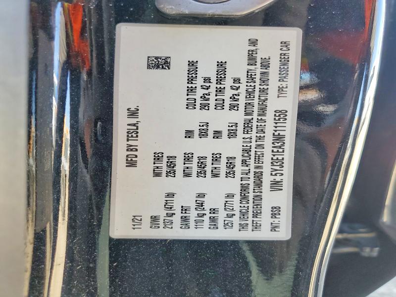 49242886 :رقم المزاد ، 5YJ3E1EA3NF111558 vin ، 2022 Tesla Model 3 مزاد بيع