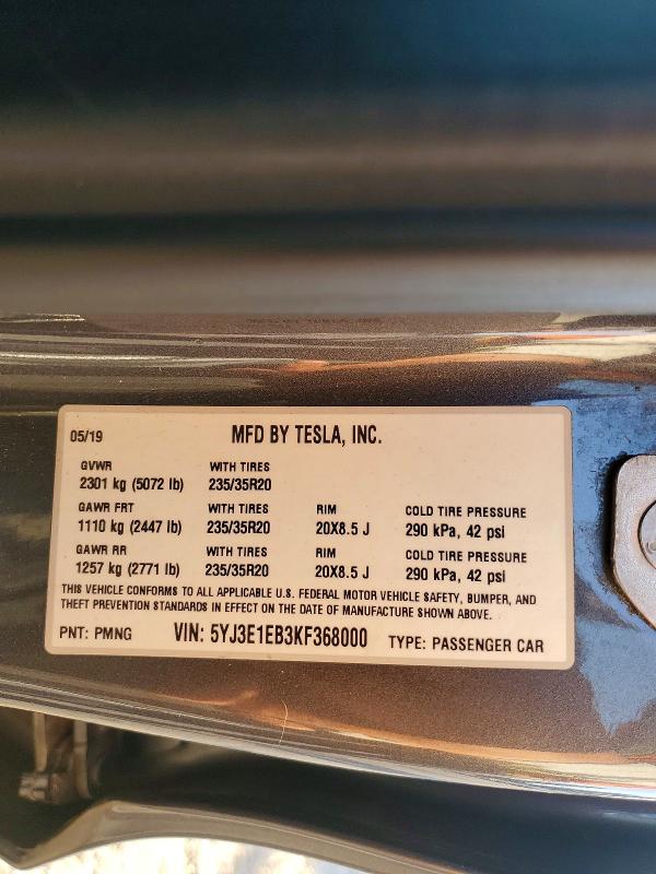 Продажа на аукционе авто 2019 Tesla Model 3, vin: 5YJ3E1EB3KF368000, номер лота: 49829966