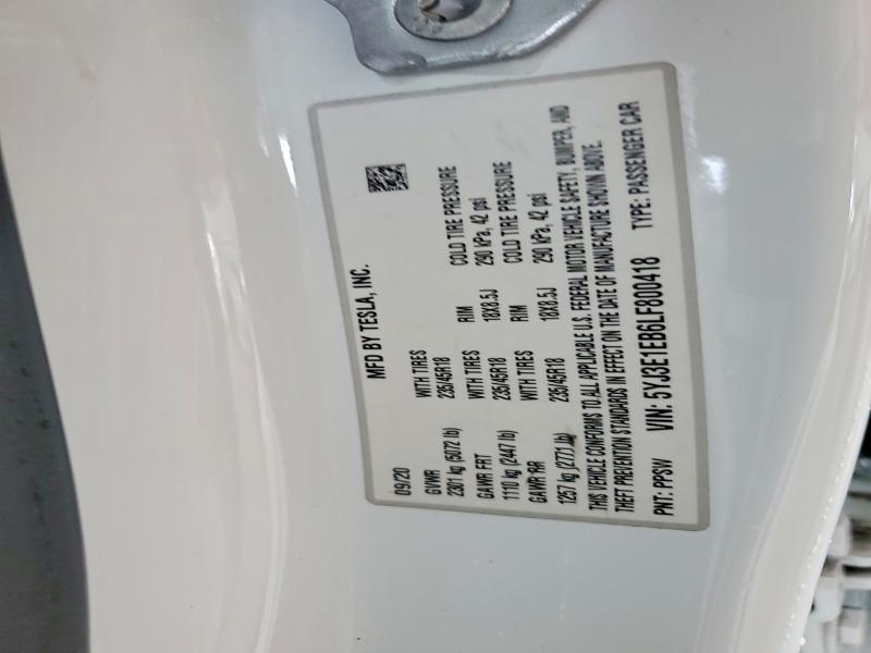 Продажа на аукционе авто 2020 Tesla Model 3, vin: 5YJ3E1EB6LF800418, номер лота: 50838756