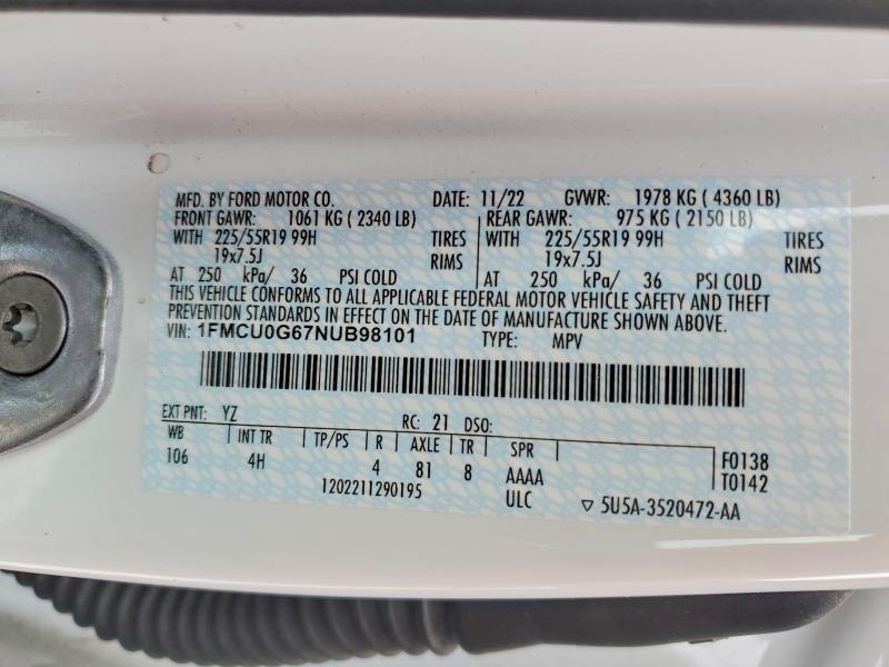 2022 Ford Escape მანქანა იყიდება აუქციონზე, vin: 1FMCU0G67NUB98101, აუქციონის ნომერი: 48990906