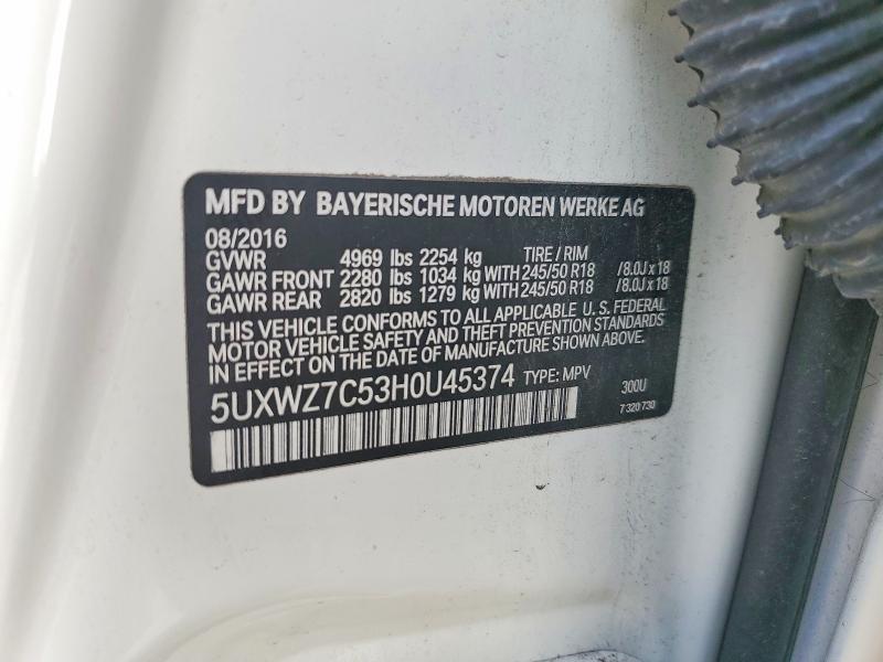 Aukcja sprzedaży 2017 Bmw X3, vin: 5UXWZ7C53H0U45374, numer aukcji: 48833036