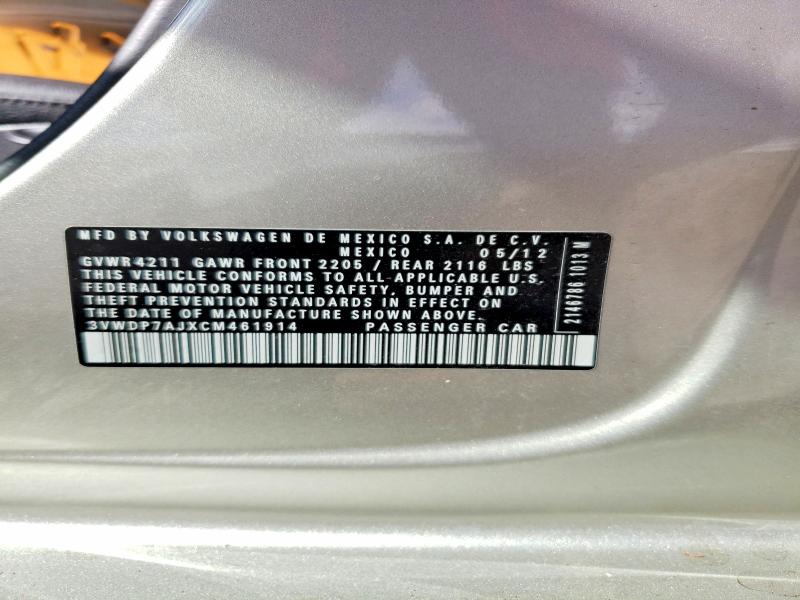 Продаж на аукціоні авто 2012 Volkswagen Jetta, vin: 3VWDP7AJXCM461914, номер лоту: 51702126