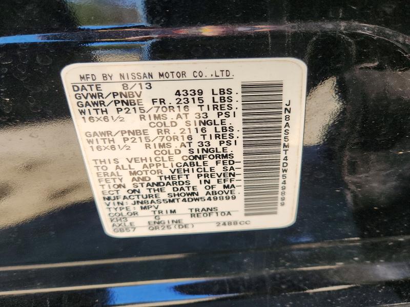 2013 Nissan Rogue მანქანა იყიდება აუქციონზე, vin: JN8AS5MT4DW549899, აუქციონის ნომერი: 48983726