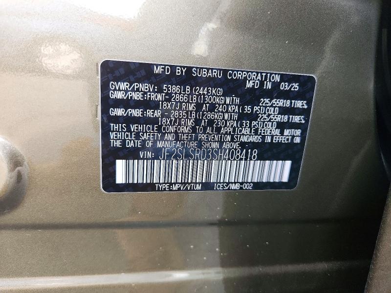 Aukcja sprzedaży 2025 Subaru Forester, vin: JF2SLSRD3SH408418, numer aukcji: 49809906