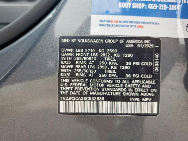 50463436 :رقم المزاد ، 1V2JR2CA2SC532635 vin ، 2025 Volkswagen Atlas مزاد بيع