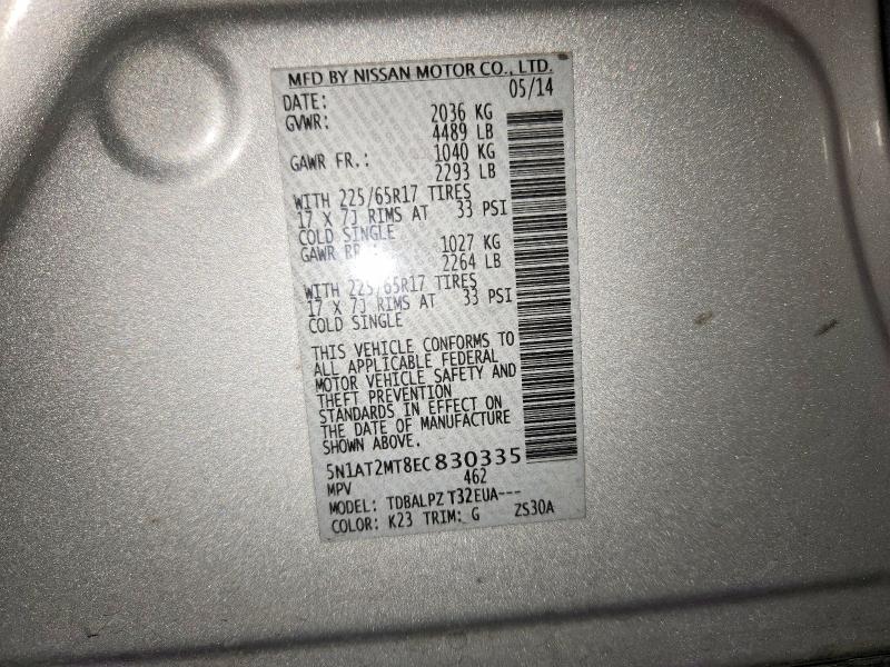 50029596 :رقم المزاد ، 5N1AT2MT8EC830335 vin ، 2014 Nissan Rogue مزاد بيع