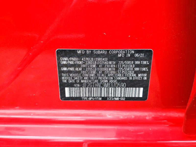 Aukcja sprzedaży 2021 Subaru Crosstrek, vin: JF2GTHNC9M8370590, numer aukcji: 51714476