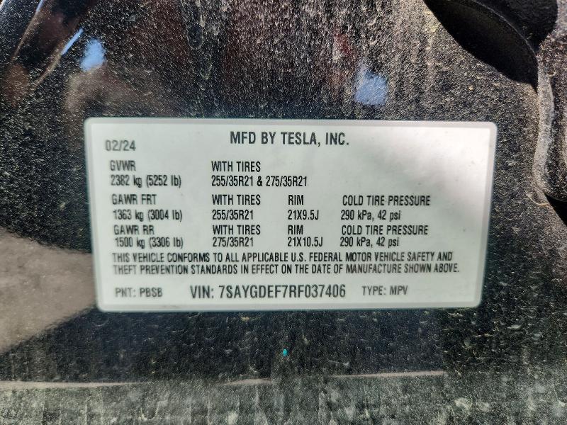51081666 :رقم المزاد ، 7SAYGDEF7RF037406 vin ، 2024 Tesla Model Y مزاد بيع