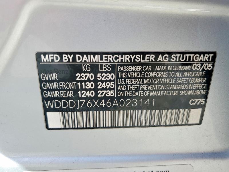 Aukcja sprzedaży 2006 Mercedes-benz Cls, vin: WDDDJ76X46A023141, numer aukcji: 50058736