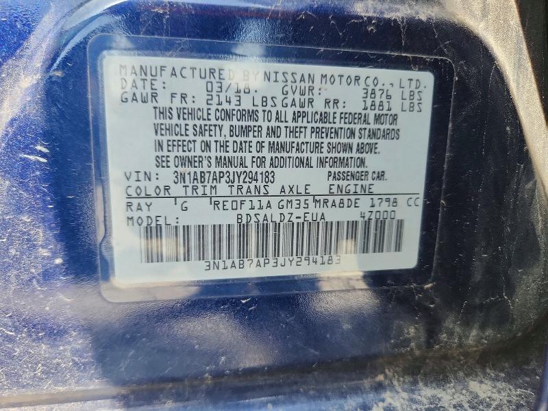 2018 Nissan Sentra მანქანა იყიდება აუქციონზე, vin: 3N1AB7AP3JY294183, აუქციონის ნომერი: 51427766