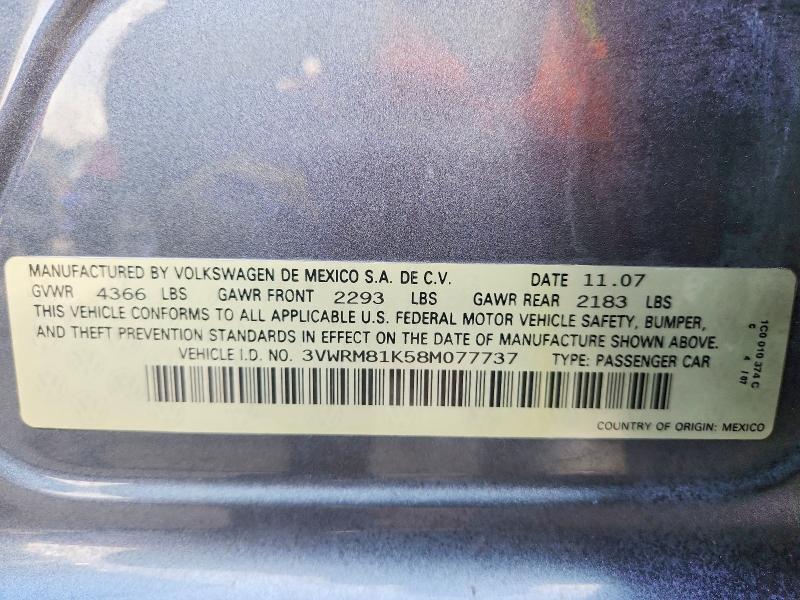 Продажа на аукционе авто 2008 Volkswagen Jetta, vin: 3VWRM81K58M077737, номер лота: 49016136