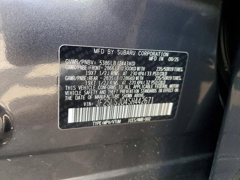 2025 Subaru Forester მანქანა იყიდება აუქციონზე, vin: JF2SLSJD4SH442671, აუქციონის ნომერი: 50092886