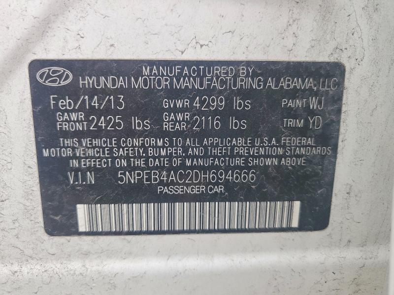 49849246 :رقم المزاد ، 5NPEB4AC2DH694666 vin ، 2013 Hyundai Sonata مزاد بيع