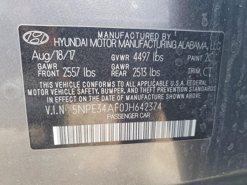 49388126 :رقم المزاد ، 5NPE34AF0JH642374 vin ، 2018 Hyundai Sonata مزاد بيع