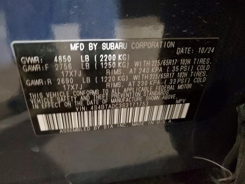 Aukcja sprzedaży 2025 Subaru Outback, vin: 4S4BTADC3S3171753, numer aukcji: 50790266