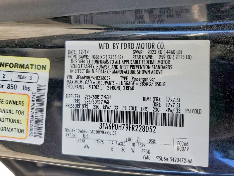 Aukcja sprzedaży 2015 Ford Fusion, vin: 3FA6P0H79FR228052, numer aukcji: 48993146