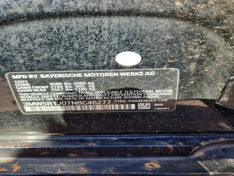 Продажа на аукционе авто 2022 Bmw 330i, vin: 3MW5R1J07N8C46277, номер лота: 49945576