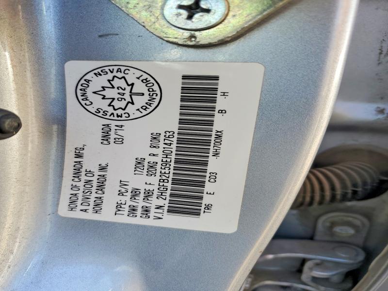 Продаж на аукціоні авто 2014 Honda Civic, vin: 2HGFB2E59EH014763, номер лоту: 50665416