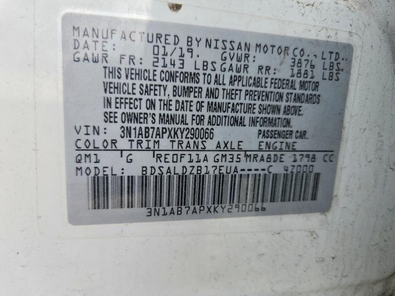 2019 Nissan Sentra მანქანა იყიდება აუქციონზე, vin: 3N1AB7APXKY290066, აუქციონის ნომერი: 49797036