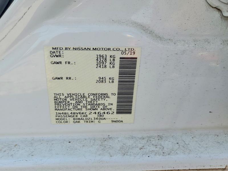 2019 Nissan Altima მანქანა იყიდება აუქციონზე, vin: 1N4BL4BV6KC246462, აუქციონის ნომერი: 50991346