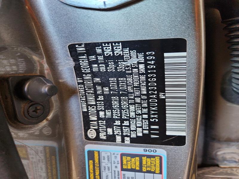 2013 Kia Sorento მანქანა იყიდება აუქციონზე, vin: 5XYKUDA23DG319493, აუქციონის ნომერი: 50533306