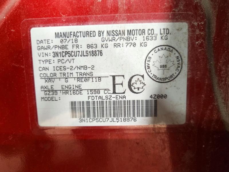 2018 Nissan Kicks მანქანა იყიდება აუქციონზე, vin: 3N1CP5CU7JL518876, აუქციონის ნომერი: 51258216